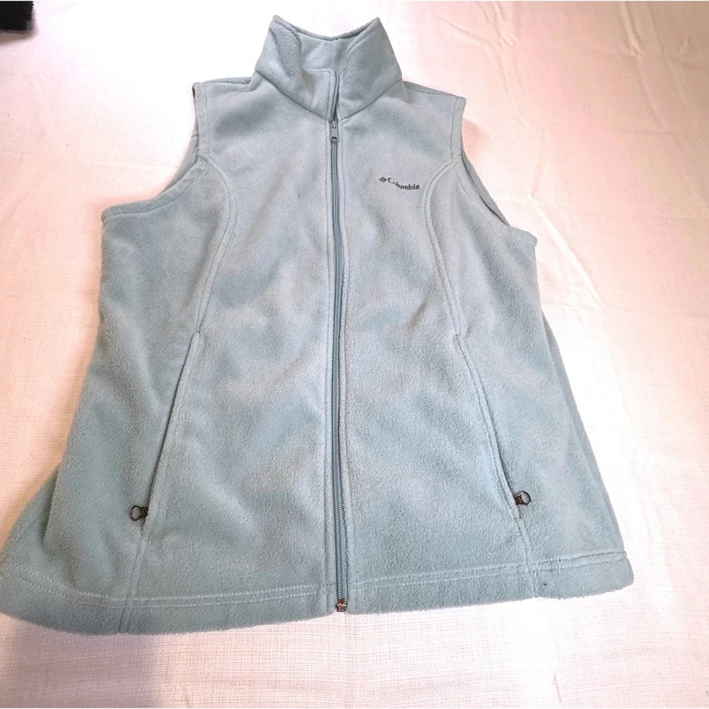 Columbia Fleece Vest Light Blue Zip Up Collar Pockets Women's GUC
